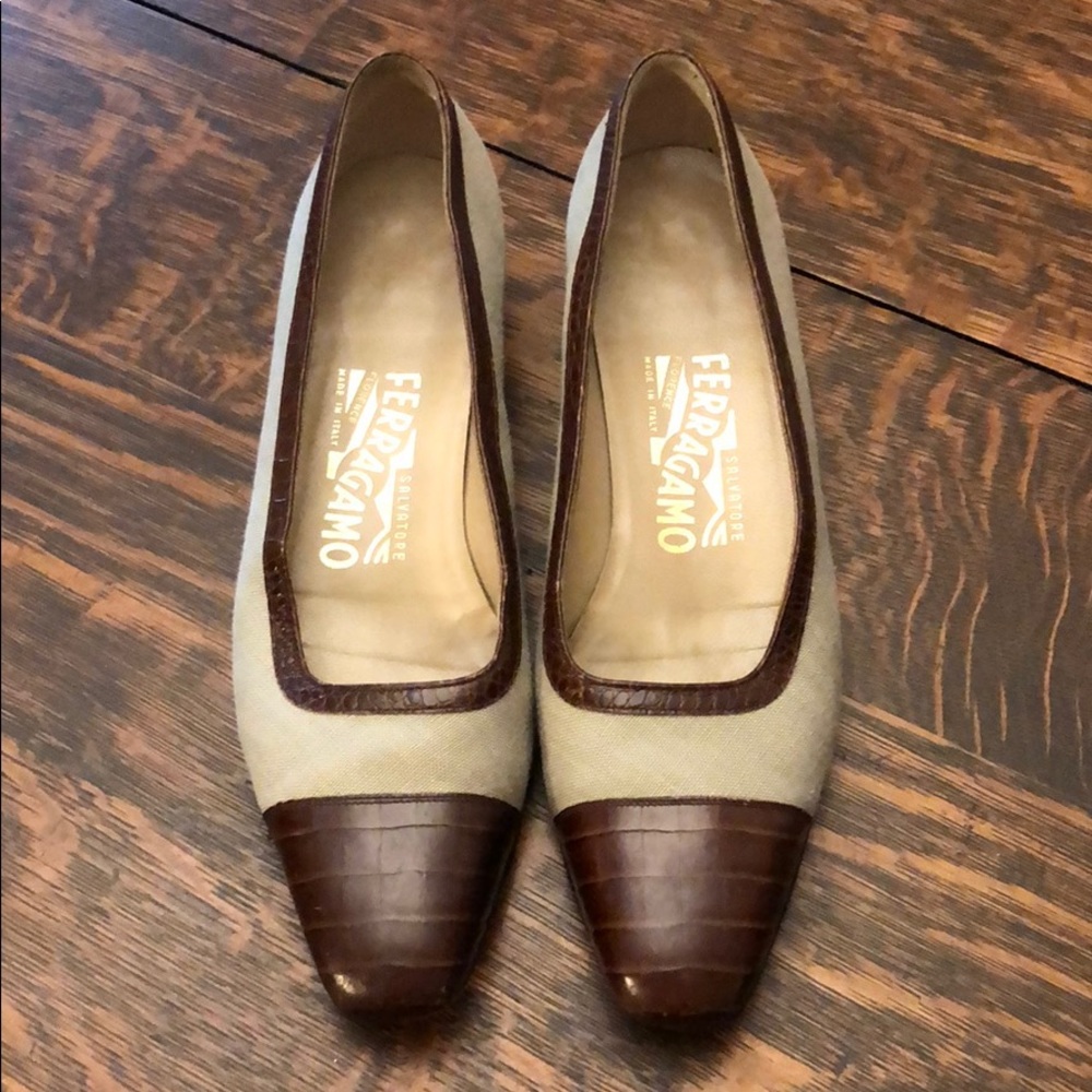 Ferragamo embossed leather trim shoe